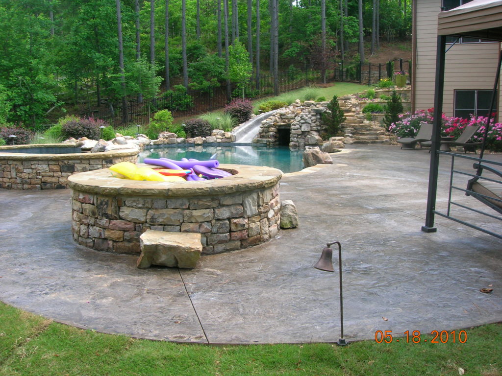 Pool deck and fireplace